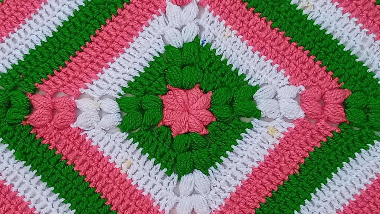 How to Crochet a Colorful Diagonal Flower Square: Video tutorial