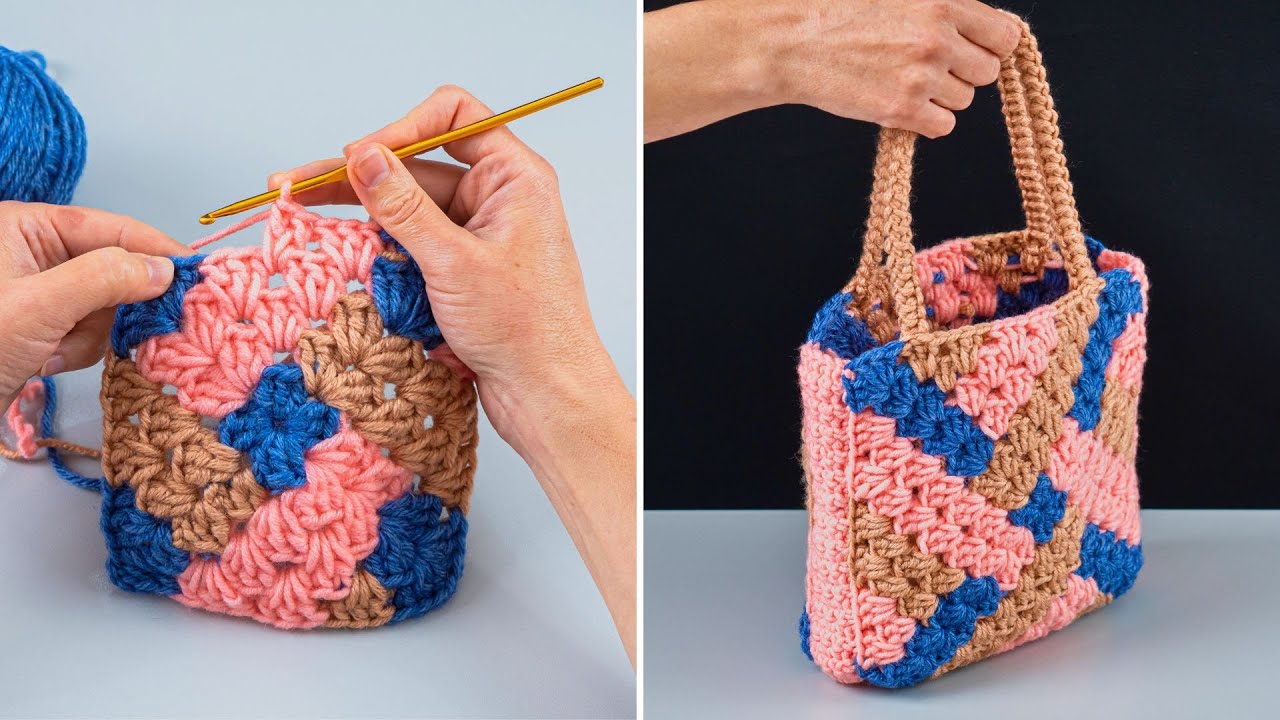 Easy Mosaic Granny Square Crochet Handbag🧶