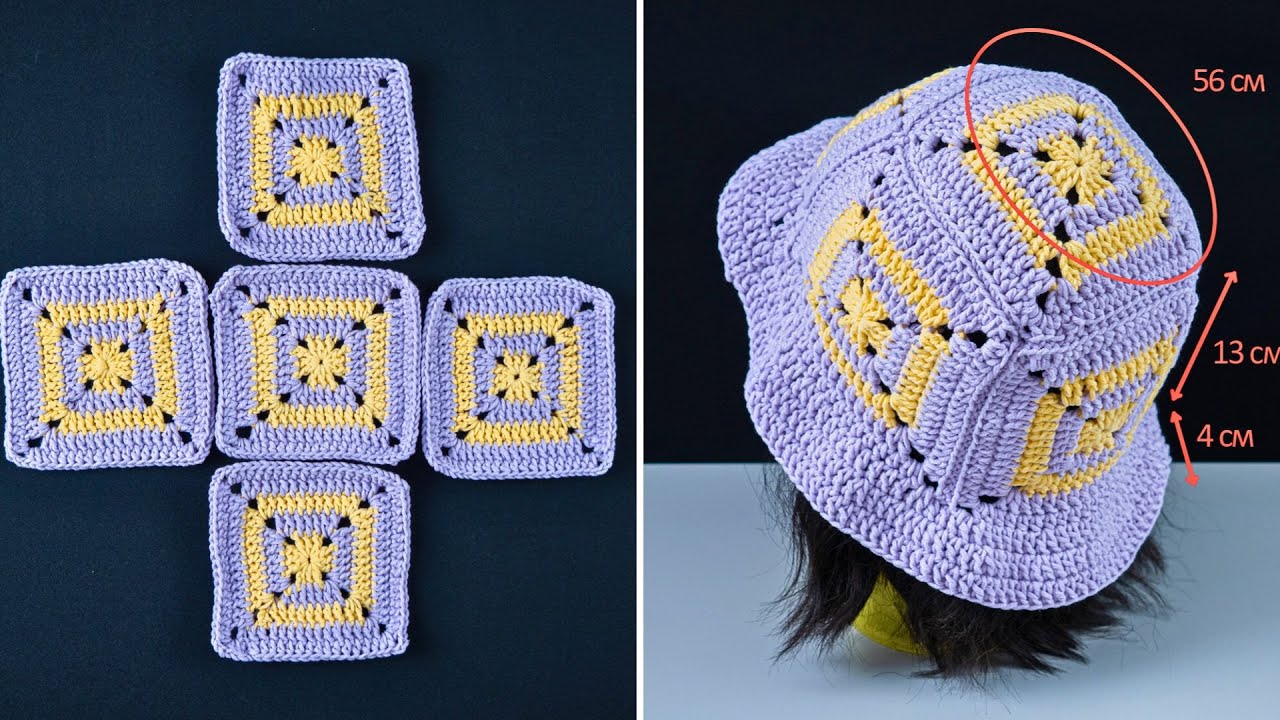 How to Crochet Granny Square Bucket Hat🧶