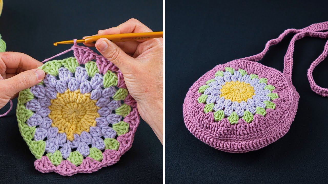 How to Crochet Granny Circular Shoulder Bag easily🧶