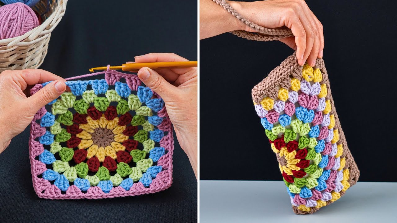 Easy Granny Square Clutch Bag🧶